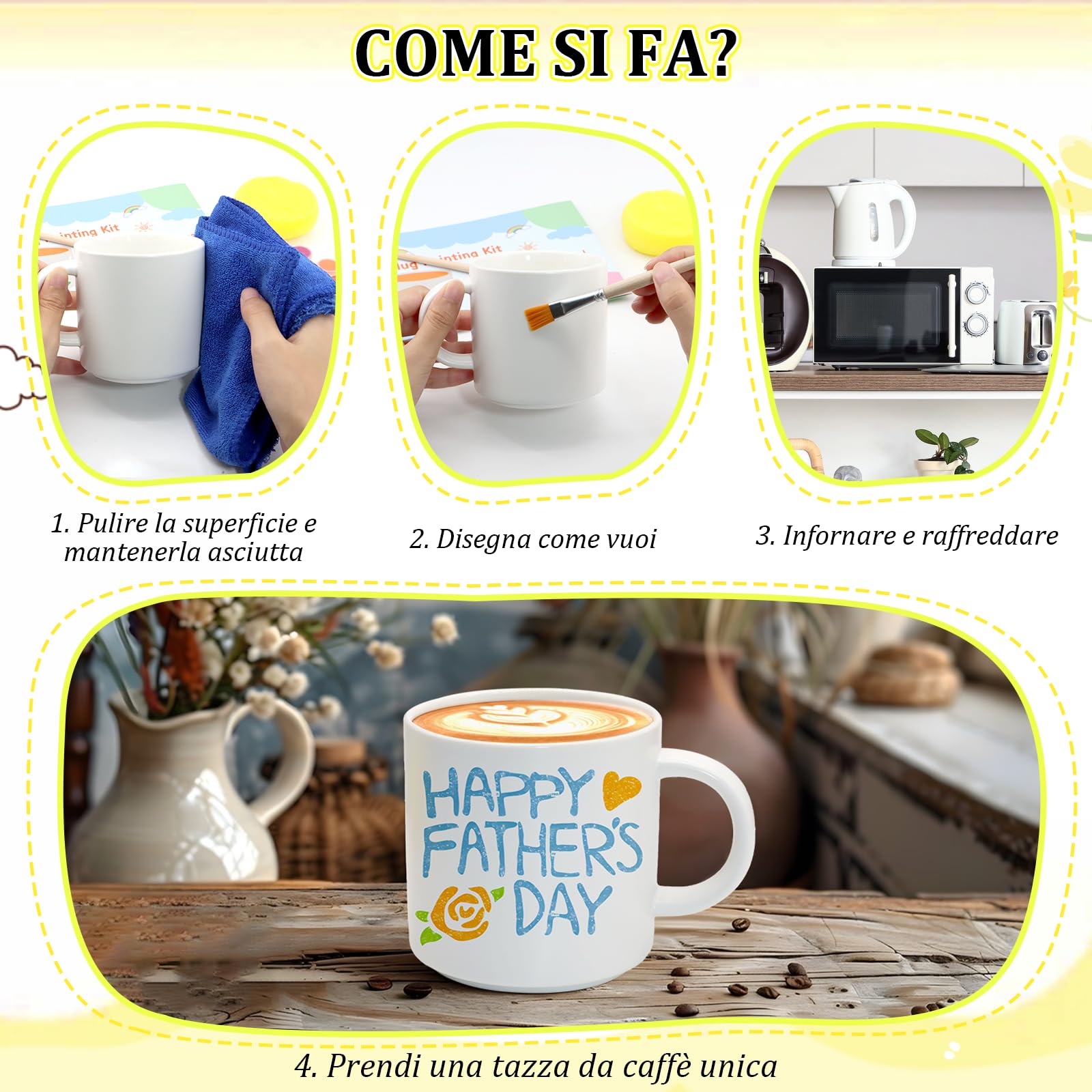 Scettar Paintable Mug Kit, Tazze da Dipingere Kit, Set di Ceramica Fai Da Te, Include Tazze, Colori, Pennelli, Spugne, Tavolozze, Borsa Portaoggetti, Manuale di Istruzioni, Regalo Creativo per Adulti
