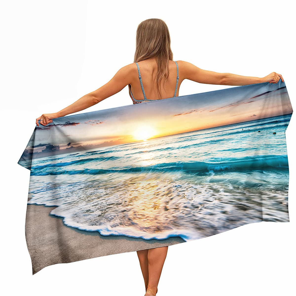 Ulticool, Sea Waves Beach Natural, Towel Microfibre, Travel Towel Quick Drying Bath Towel, 160x80 cm