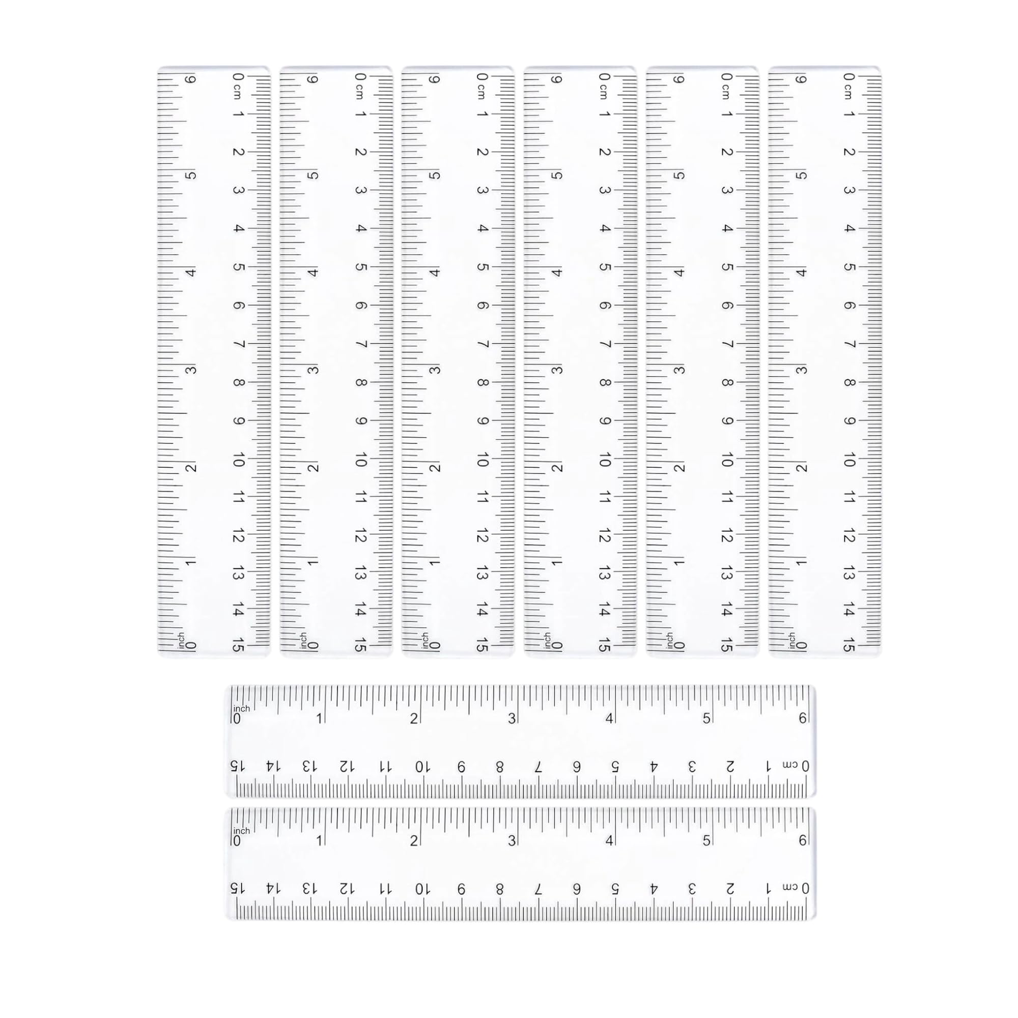 Trifletopia Clear 8 Pack Ruler 15Cm Plastic Rulers Transparent Straight Ruler With Inch & Metric Scale, Shatterproof Measuring Rulers For School Office Students