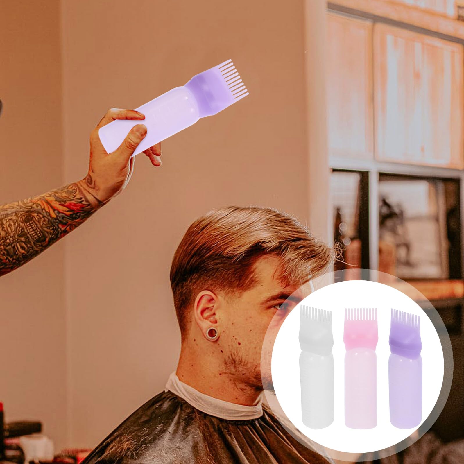 3 Stück Haarfärbeflasche mit Applikatorkamm Graduierte Messanzeige Gleichmäßige Farbabgabe Praktische Anwendung für Haarfärbung Professionelle Wurzelhaarfarbe Vielseitig