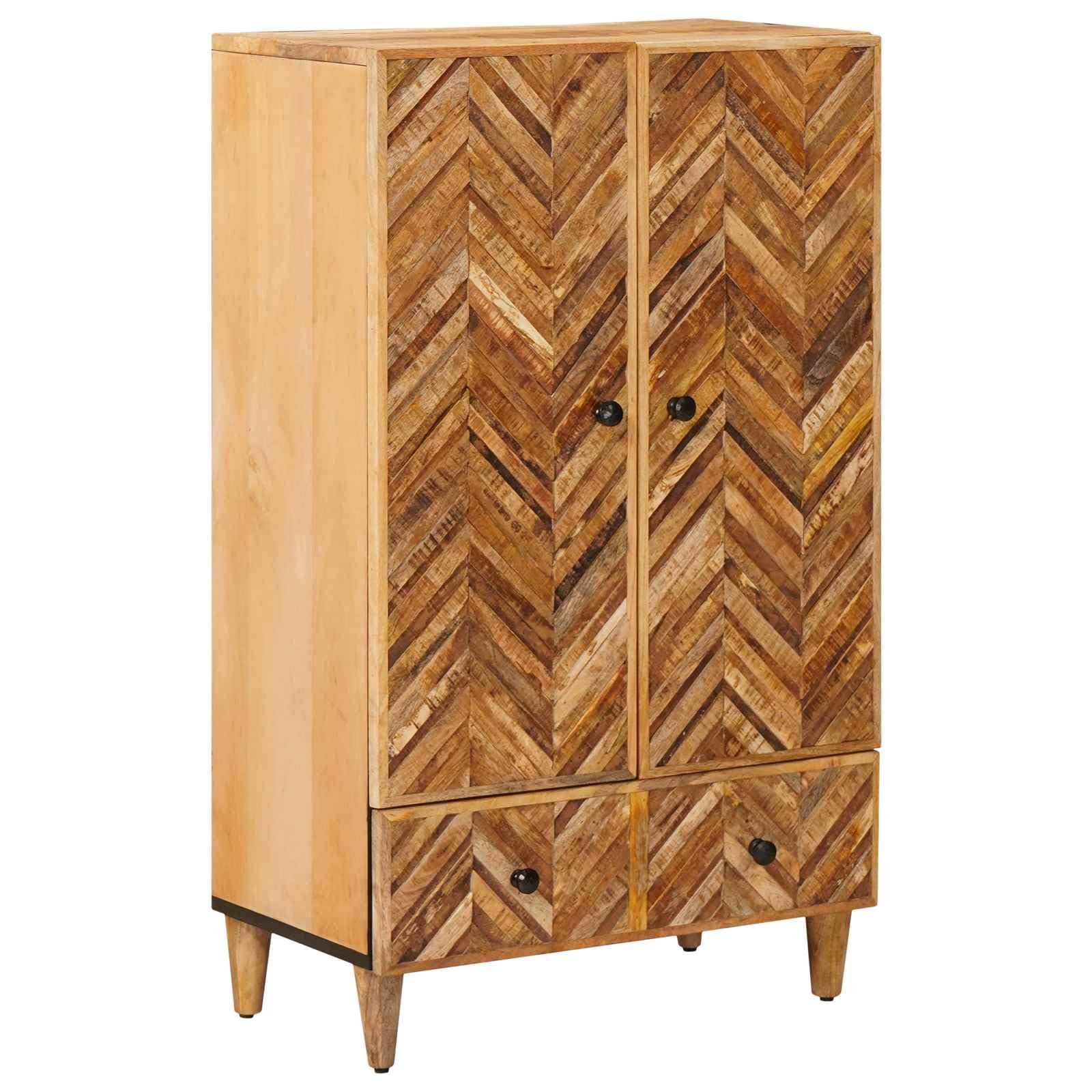 Highboard Braun 60 x 33,5 x 100 cm Armario multimedia de madera maciza de mango – Armario de almacenamiento flexible con 2 puertas y botones de latón, diseño moderno para el salón