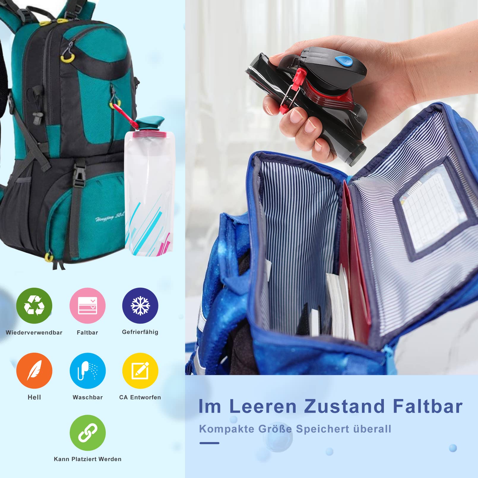 2 Stück Faltbare Trinkflasche 700ml - Flexible Wasserflasche Für Outdoor