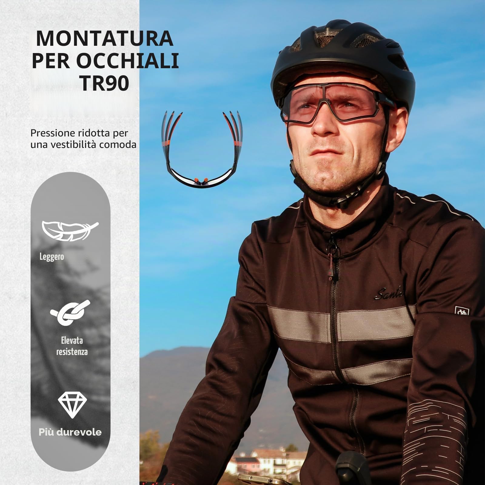 ROCKBROS Occhiali da Sole Fotocromatici Ciclismo Occhiali MTB Bici Sportivi Uomo Donna PC Lenti Trasparenti UV 400 Ultraleggero Unisex