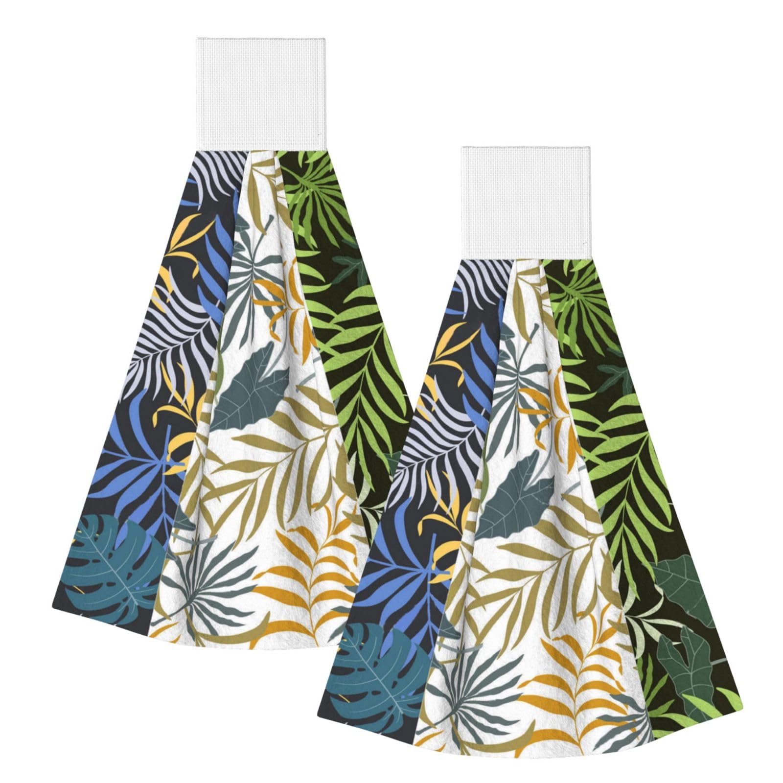 DOPKLNA Three Tropical Leaves, 2 Pcs Hanging Coral Fiber Hand Towels for Bathroom, Absorbent Kitchen Towels