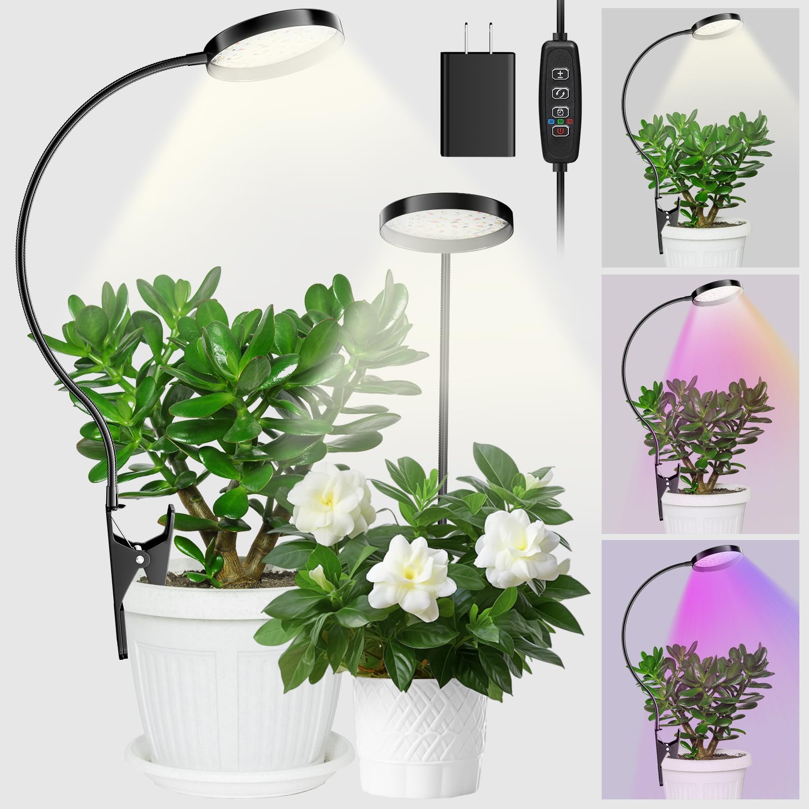 YUYMIKA LED Vollspektrum Pflanzenlampe, Pot-Clip Pflanzenlicht für Zimmerpflanzen, Pflanzenwachstumslampe mit 3/6/12 Timer, 10Helligkeitsstufen, Growlight, 10W Wachstumlampe für kleine Pflanzen(2)