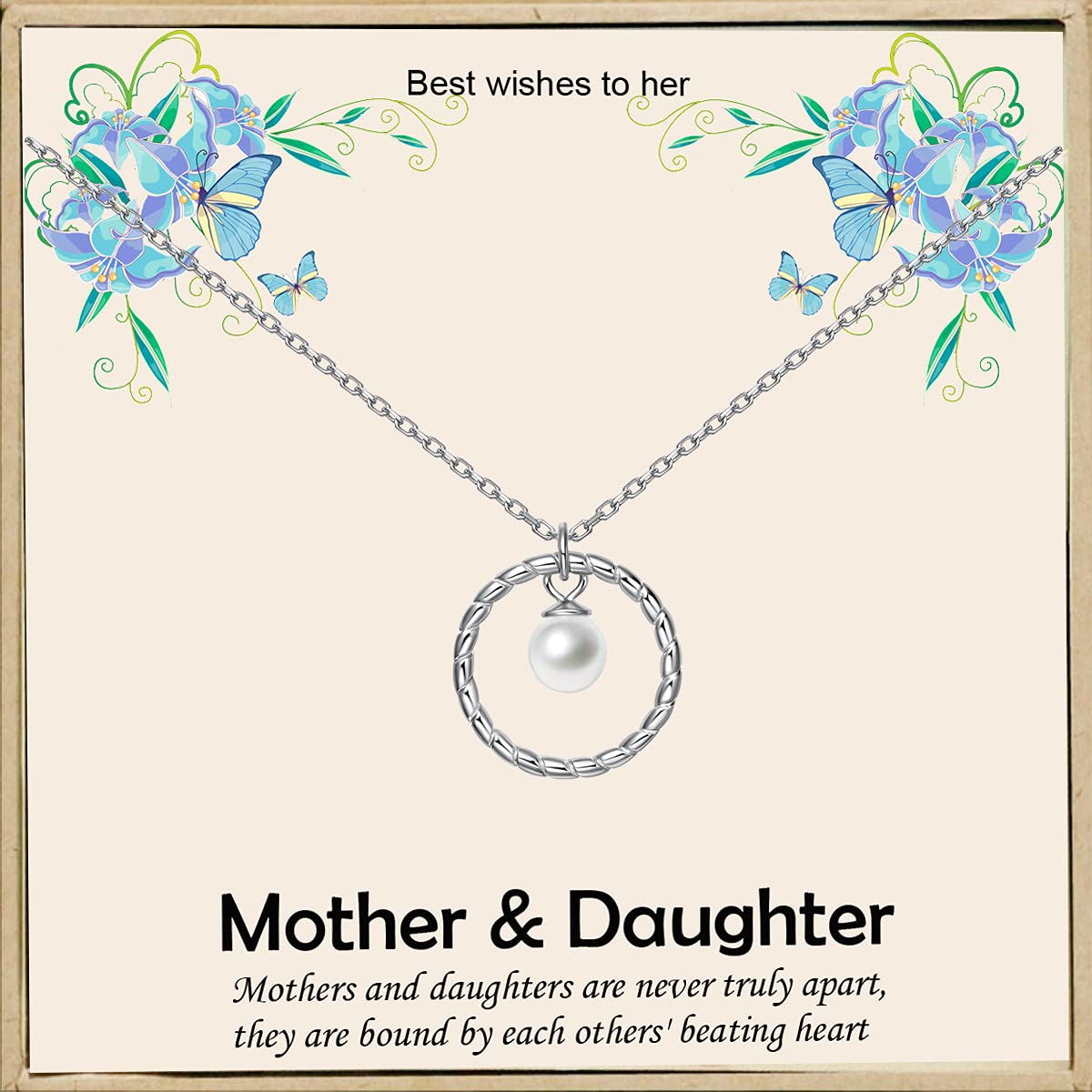 Mother Daughter Necklace 925 Sterling Silver Circle Pearl Necklace for Mom Daugters Perfect Jewelry Gift for Mother's Day Graduation