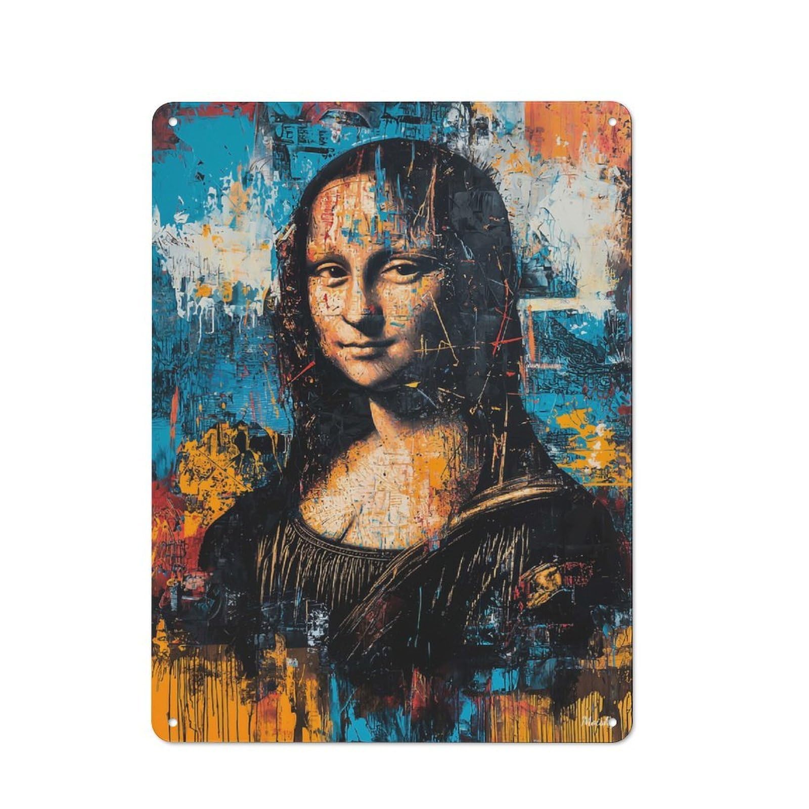 Junmoney Expressionist Mona Lisa Retro Metal Wall Sign 40X30cm For Home Office Or Studio, Winter Wall Decor For Home Office Decor Fans