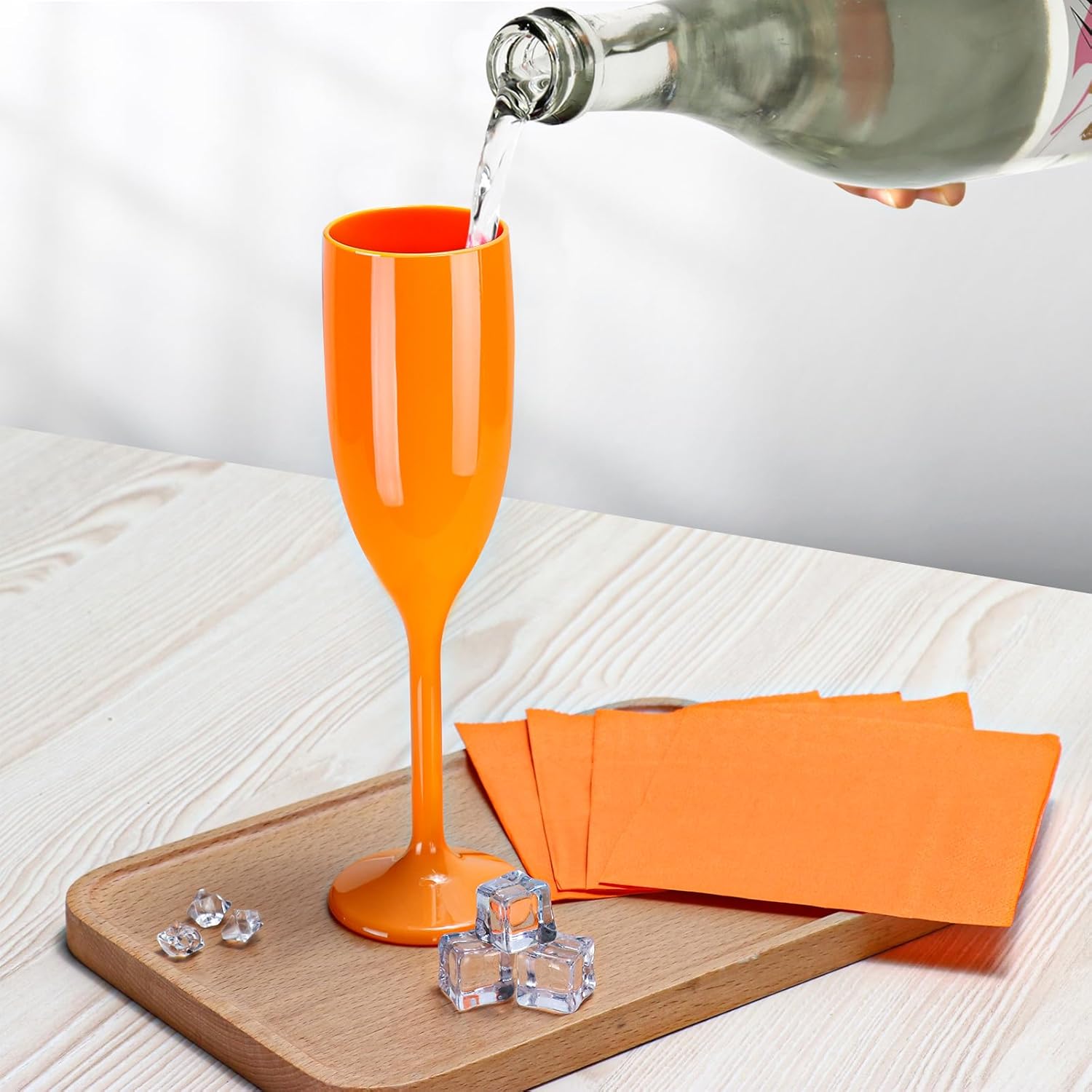 XUWAIDSGN Acrylic Champagne Flutes Toasting Glasses Unbreakable Mimosa Bar Reusable Wine Glasses Vintage Champagne Flutes Stemmed Drinking Cups 5.4 OZ for Christmas Birthday (24, Orange) - Image 4