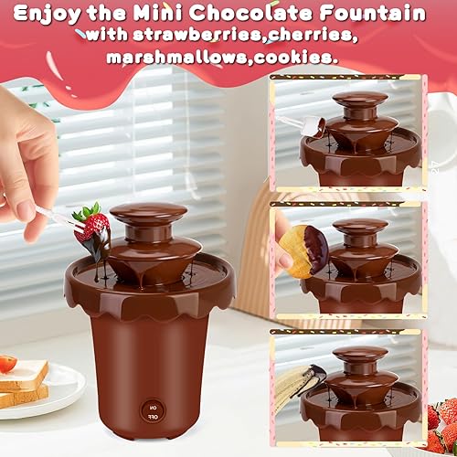 Miniatura 2 de Máquina de fuente de chocolate, mini fuente de chocolate portátil alimentada por batería, máquina de fondue inalámbrica de 2 niveles con 10