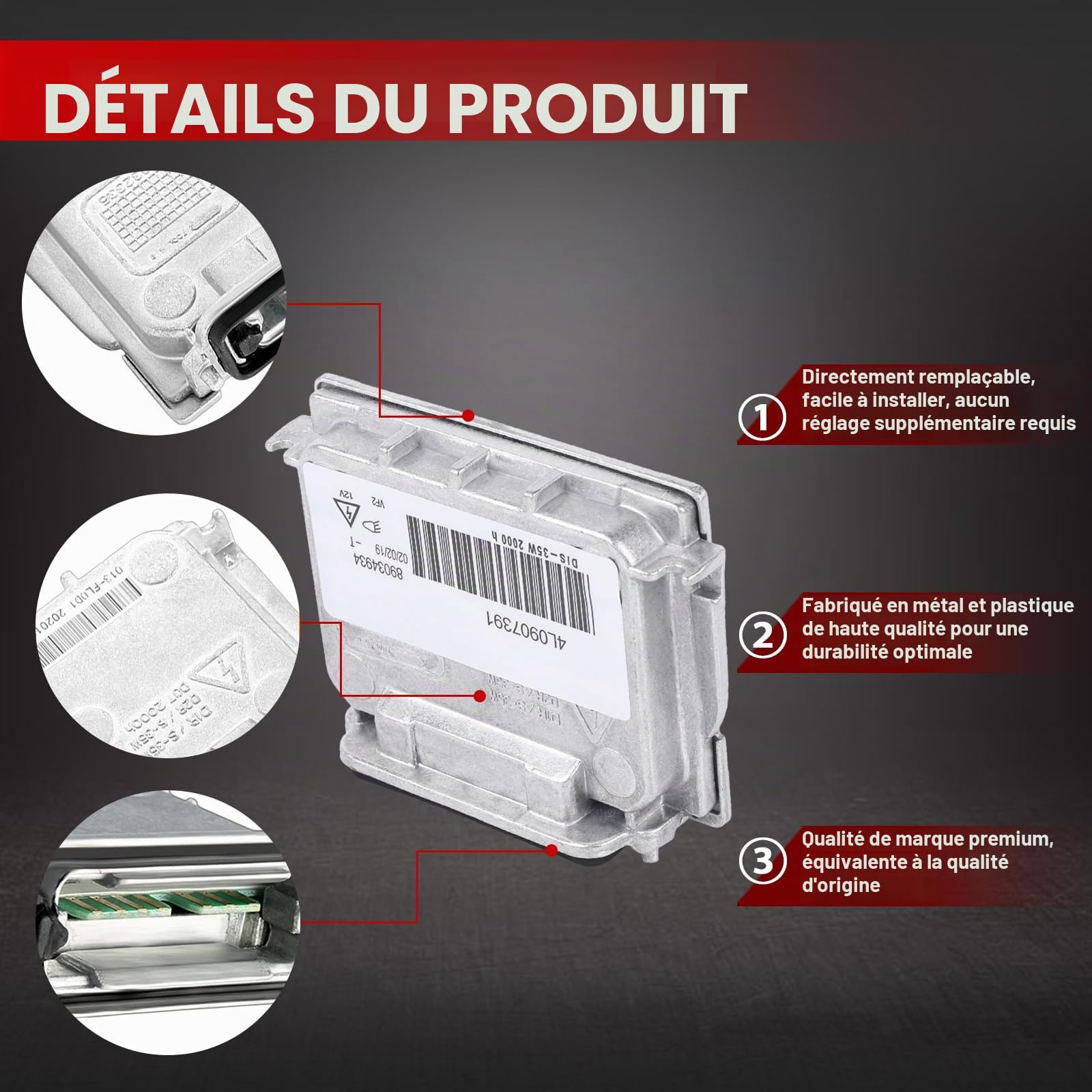 4L0907391 Remplacement du Ballast/unité de Commande de Phare au xénon pour Q7 Série 1 E81 E82 E87 E88 MK3 MK4 S60 XC60 XC90 EOS 508 3008 5008 C4 C5 DS4 Altea 5P Exeo 3R 63117180050 7701208945
