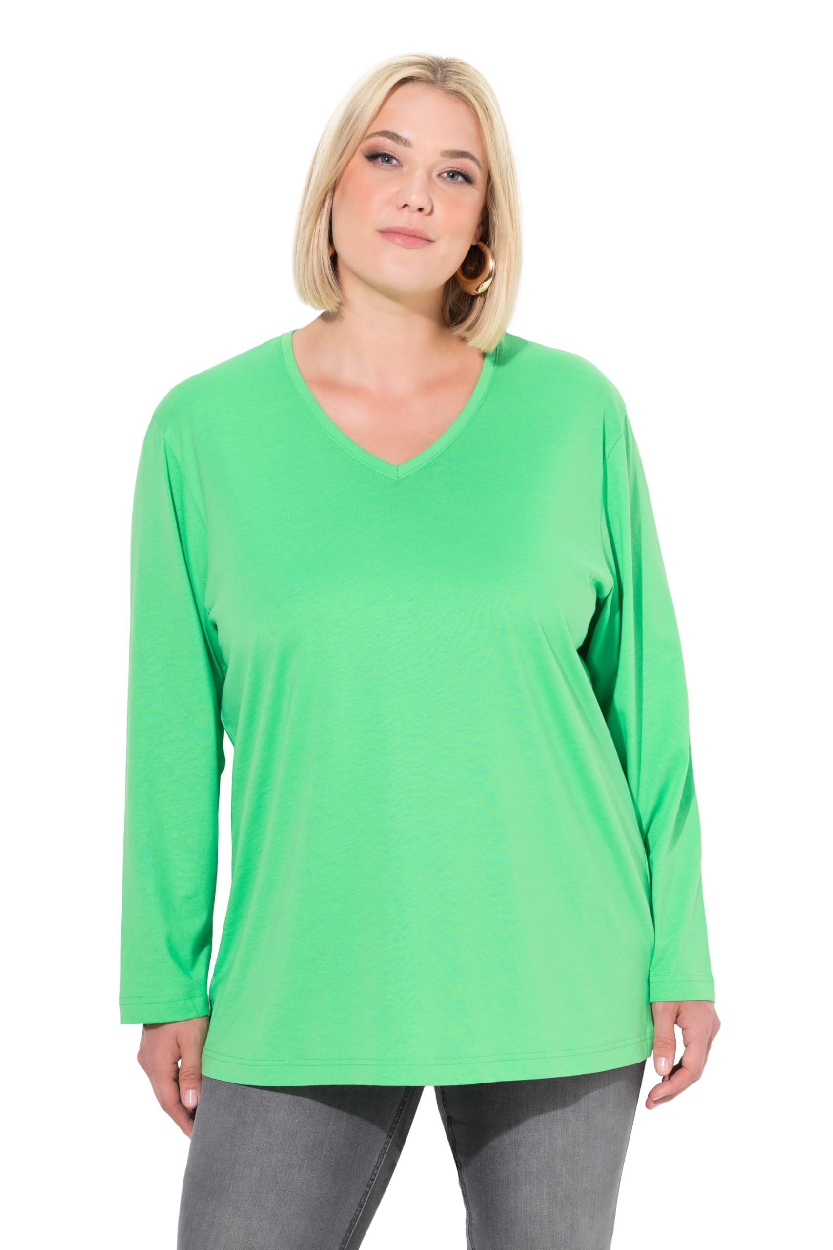 Ulla Popken Damen große Größen Übergrößen Plus Size Shirt, V-Ausschnitt, Relaxed, Langarm mintgrün 54+ 725334437-54+