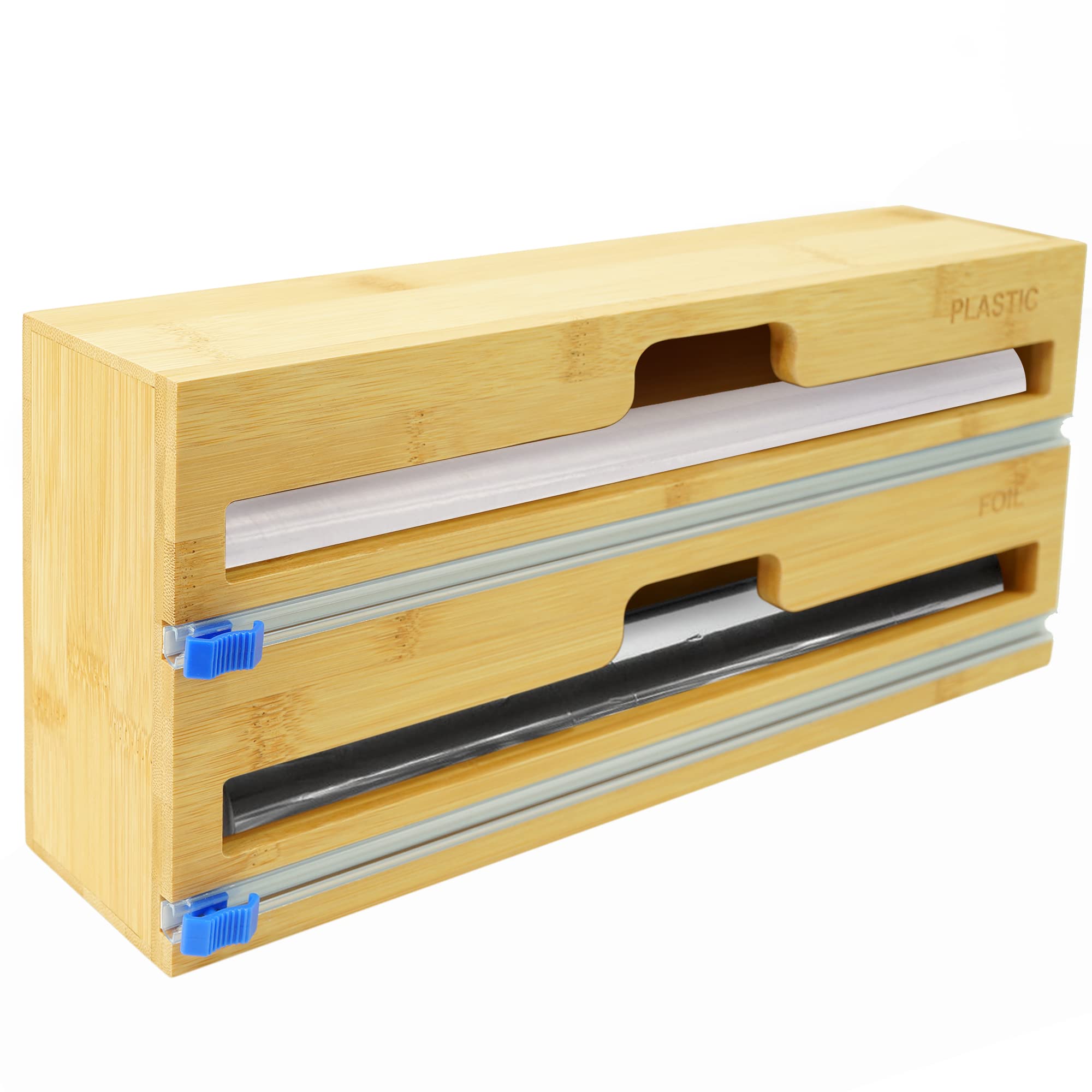 Photo 1 of Bamboo Wrap Dispenser, Reusable Dispenser with Slide Cutter, Reusable Cling Film Dispenser, Plastic Wrap Organizer, Wrap Dispenser for Organization and Storage