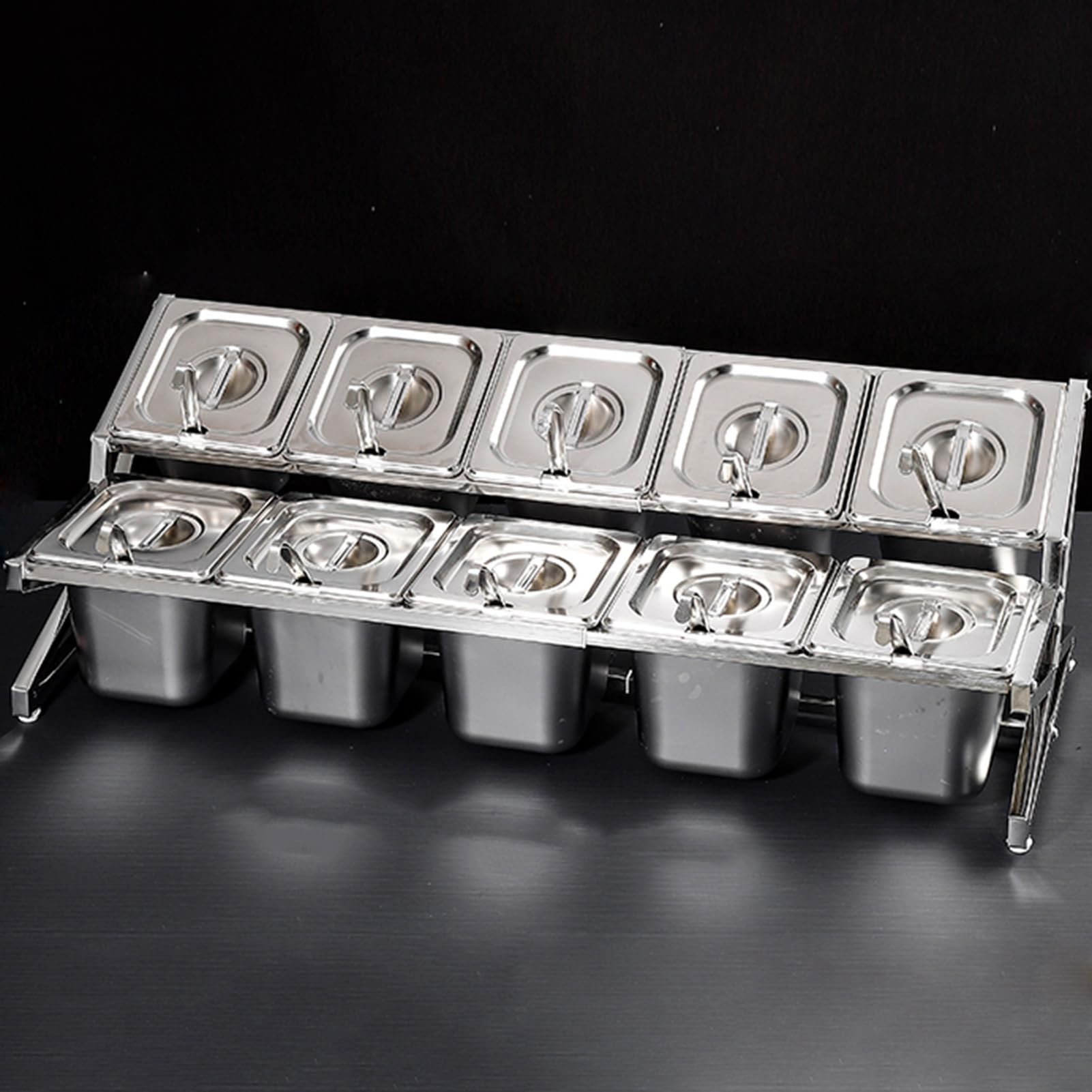 Juego de estante extensible de acero inoxidable 304 para especias, dispensador de condimentos con cucharas para salsas, mermeladas e ingredientes (plata, 96 x 34 x 25,9 cm)