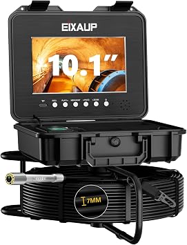 Self Leveling Sewer Camera 165 ft/ 50 m, Built-in 512Hz Transmitter, 10.1" 1080P HD Monitor, IP68 Waterproof, 7mm Thicker Cable, Audio/DVR Recorder, 12 Pcs LED Lights, 16GB Card