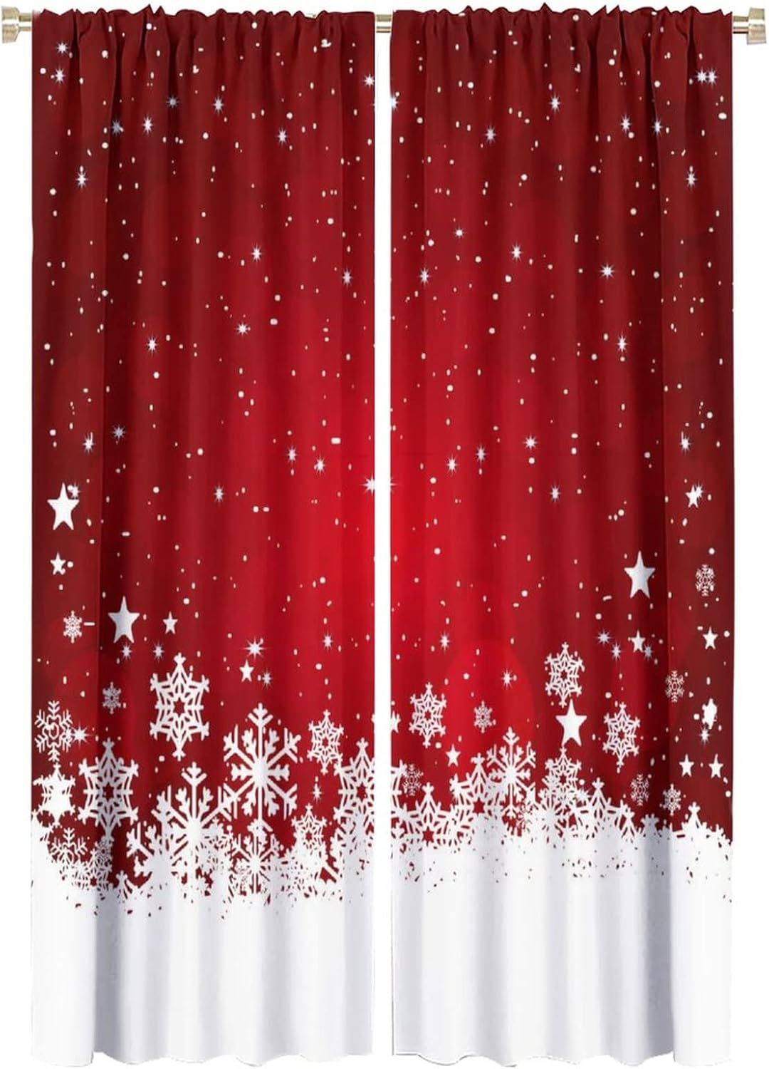 Snowflakes Christmas Curtains Rod Pocket Xmas Gold Green Snowflakes Home Decor Window Drapes for Living Room Bedroom Thermal Insulated Room Darkening Drapes Set of 2 Panels 42x63in
