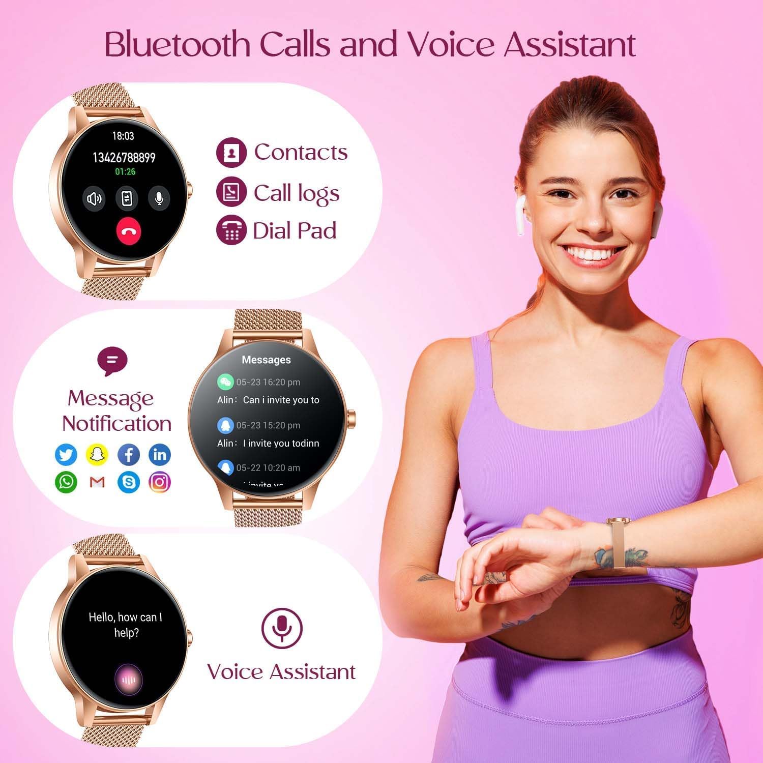 Smartwatch Damen mit Bluetooth Telefonfunktion Sportuhr: 1.27" HD Touchscreen Smart watch mit Pulsuhr Menstruationszyklus Schlafmonitor 100+ Sportmodi Fitnessuhr IP68 Wasserdicht uhren iOS Android