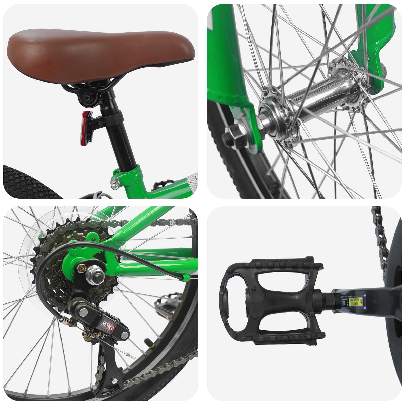 Bicicleta de montaña en pulgadas blanca para niños de 5 a 8 años con cambio de 6 velocidades, asiento ajustable y manillar, marco de acero resistente, adecuado para la ciudad, el terreno y el
