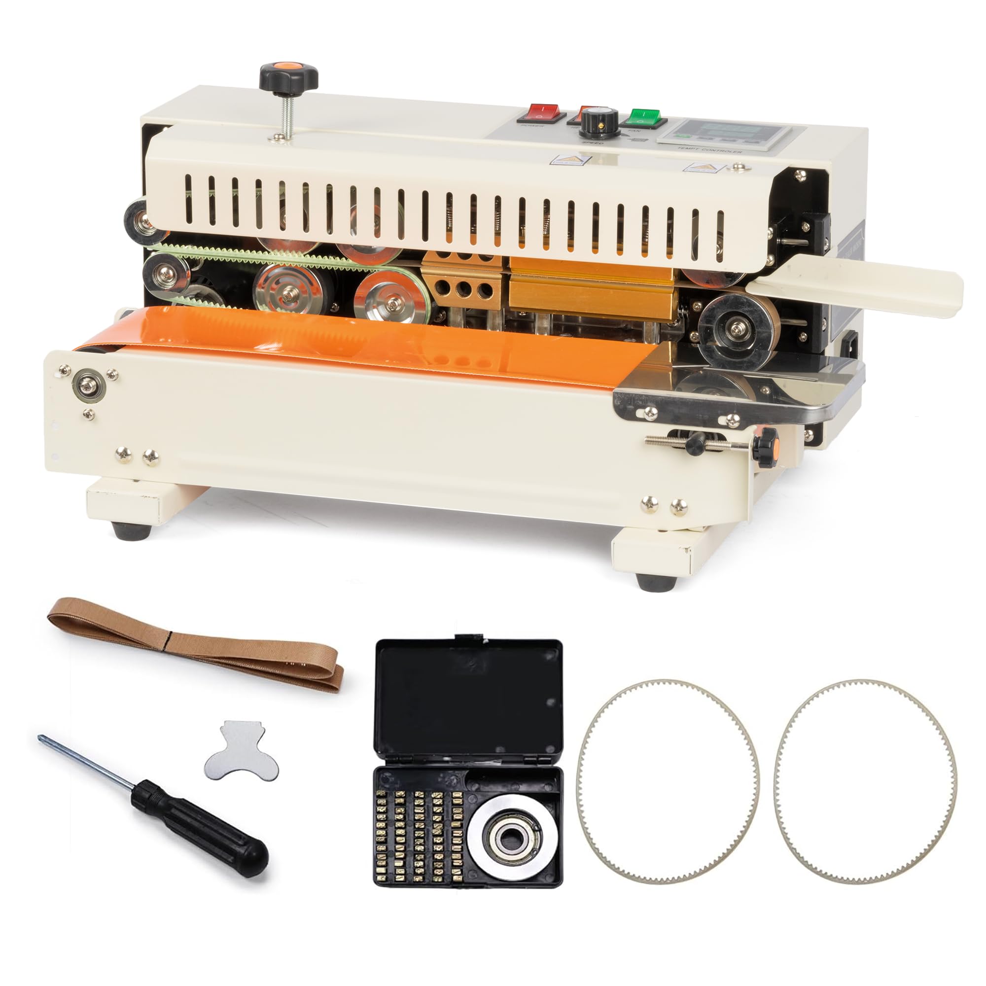 U.S. Solid Máquina selladora automática horizontal de banda continua, sellador de bolsas de PVC de mesa para 0,02-0,8 mm de grosor con control digital de temperatura y codificación de sellos (220 V)
