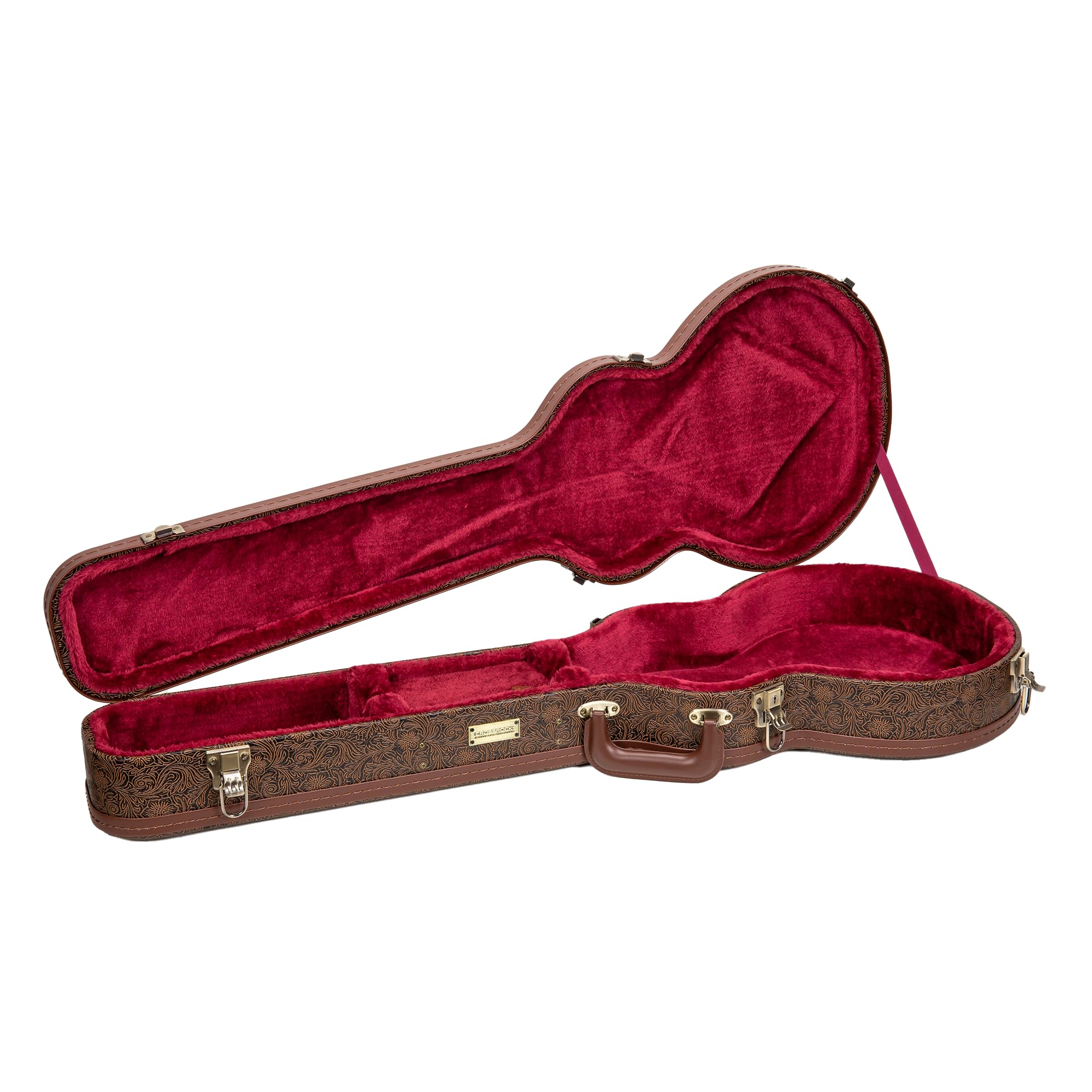 Crossrock Drewniane etui na gitarę elektryczną z serii Designer do stylu Les Paul, brązowe wykończenie, bordowe aksamitne wnętrze, zamek – twarda skorupa premium - Blossom Brown (CRW530LBQ)