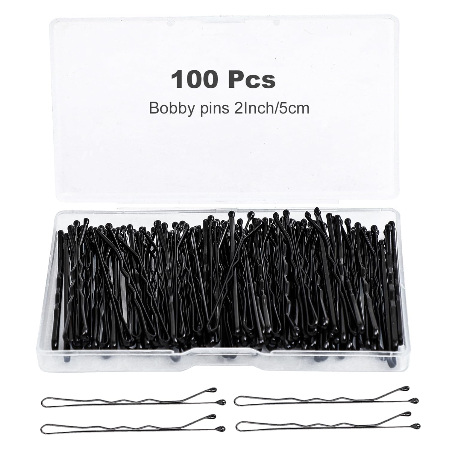100Pcs Bobby Pins Black Hair Pins Kit for Women Girls Kids Premium Wavy Black Bobby Pins Hair Clips with Storage Box,Suitable for All Hair Types (2Inch)