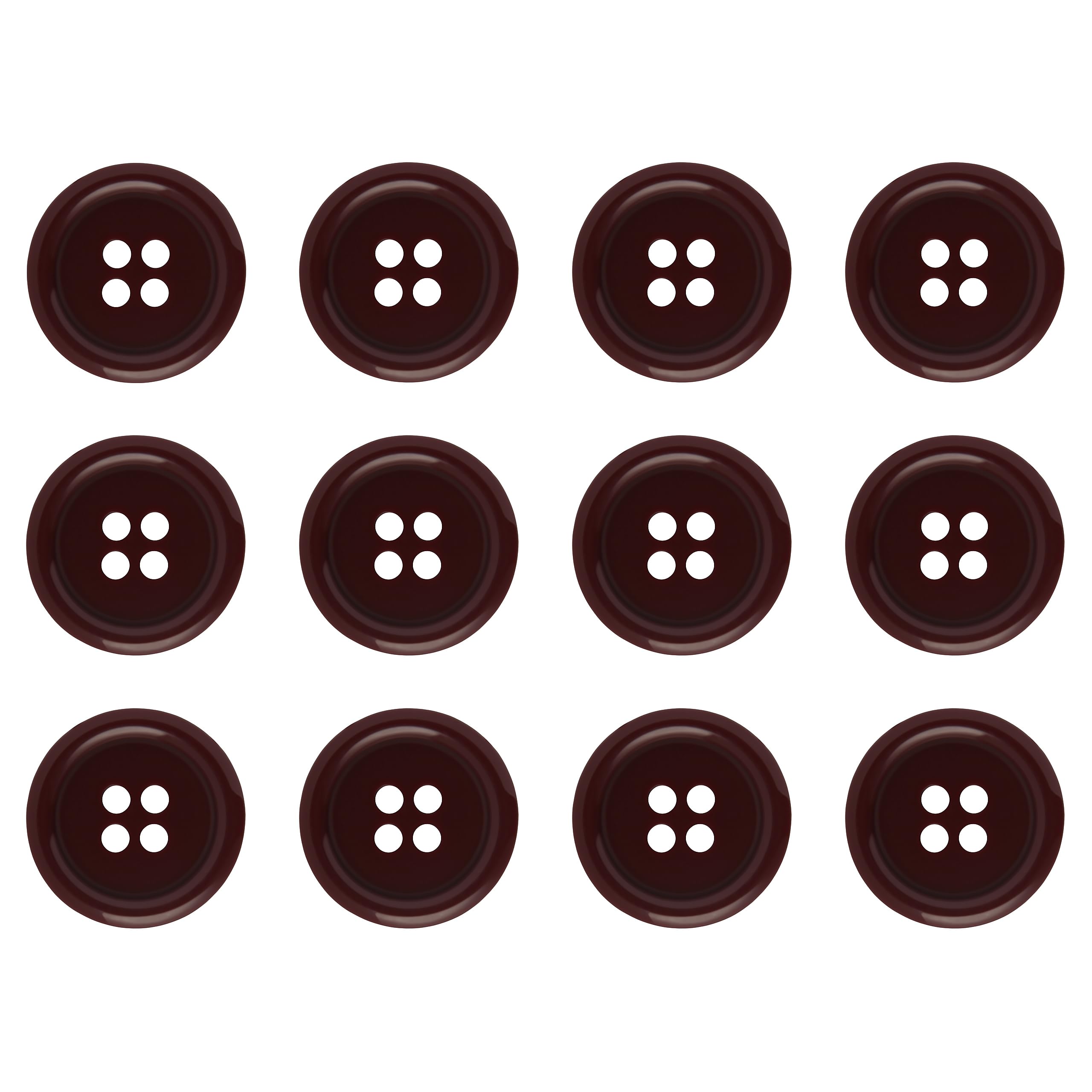 Pack of 12 Burgundy Sew on 15mm Round Buttons Flat 4 Holes 24L 24 Ligne