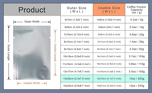 Miniatura 7 de MITOB Bolsa de papel de aluminio plateado, sellado térmico, para ventana delantera, de plástico, con parte superior abierta, bolsa de Mylar para