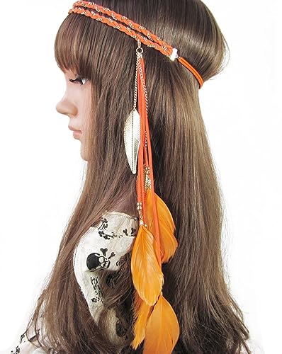 Miniatura 3 de Diadema trenzada doble bohemia para mujer con borlas, diadema de plumas hippie, diadema hecha a mano, tocado indio, tocado, bandas para el cabello