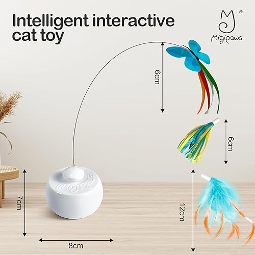 Miniatura 5 de Migipaws Juguetes interactivos para gatos, juguete de mariposa y plumas, bola giratoria automática para gatos aburridos de interior, sensor táctil