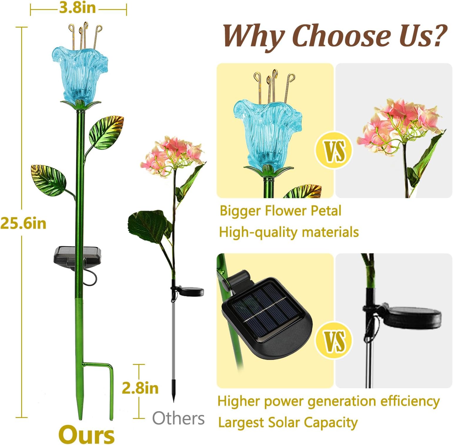Joyathome Garden Solar Stake Lights Outdoor, 2 Pack Solar Powered Metal Stake Lights with Blue Bell Glass Lily LED Decorative Garden Lights for Walkway,Pathway,Lawn, Courtyard