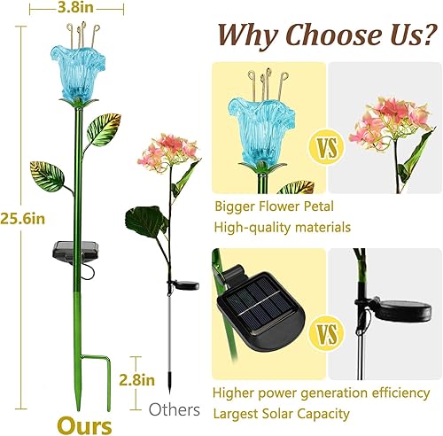 Miniatura 3 de Luces solares decorativas para exteriores, paquete de 2 unidades, luces de lirio de vidrio azul, encendidoapagado automático para jardín, patio,