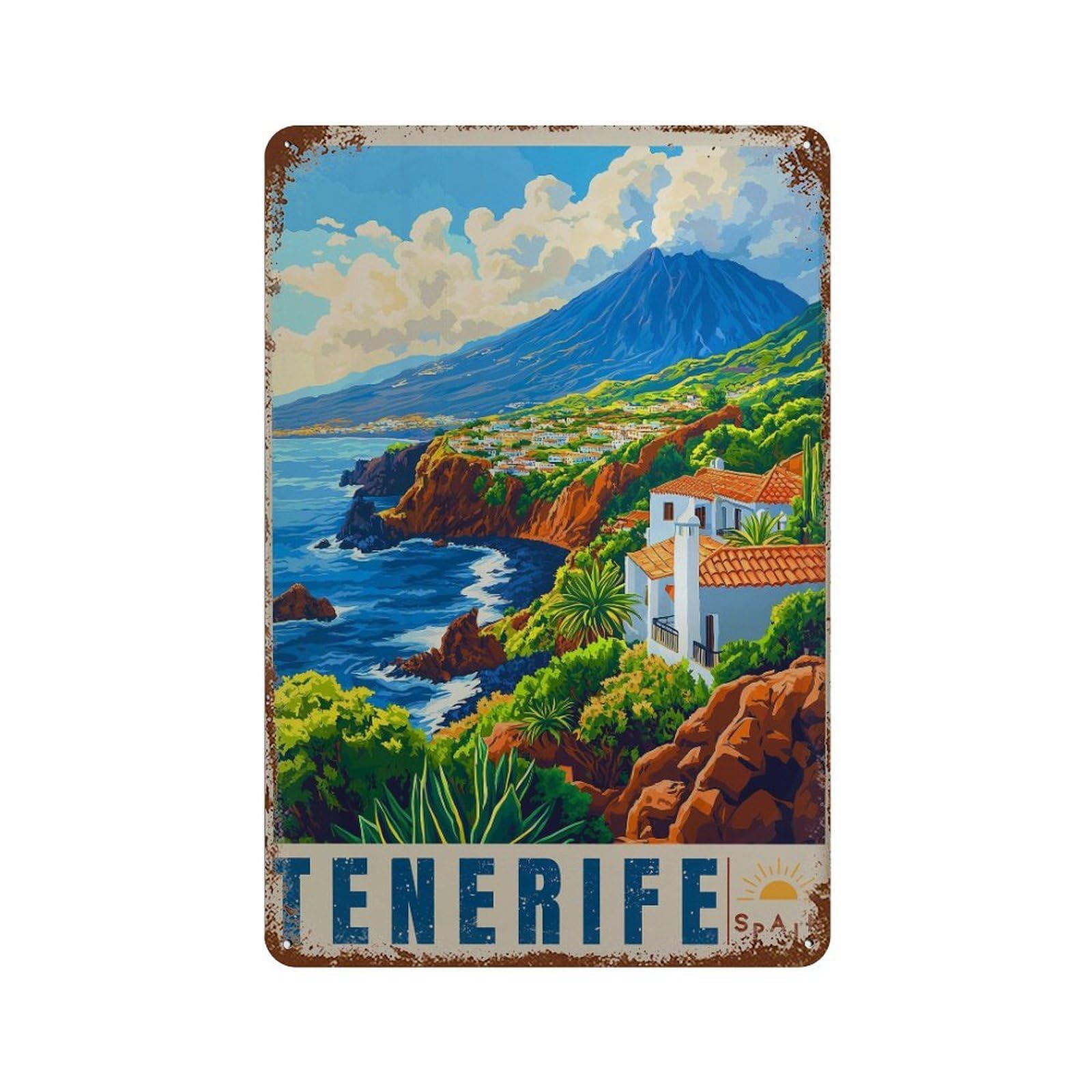 xiaoxiaoshen Tenerife Travel Spain Atlantic Coast Wall Decor Art Metal Tin Poster Modern Home Decor Art Home Bar Shop Decorations Vintage Sign 30x20cm