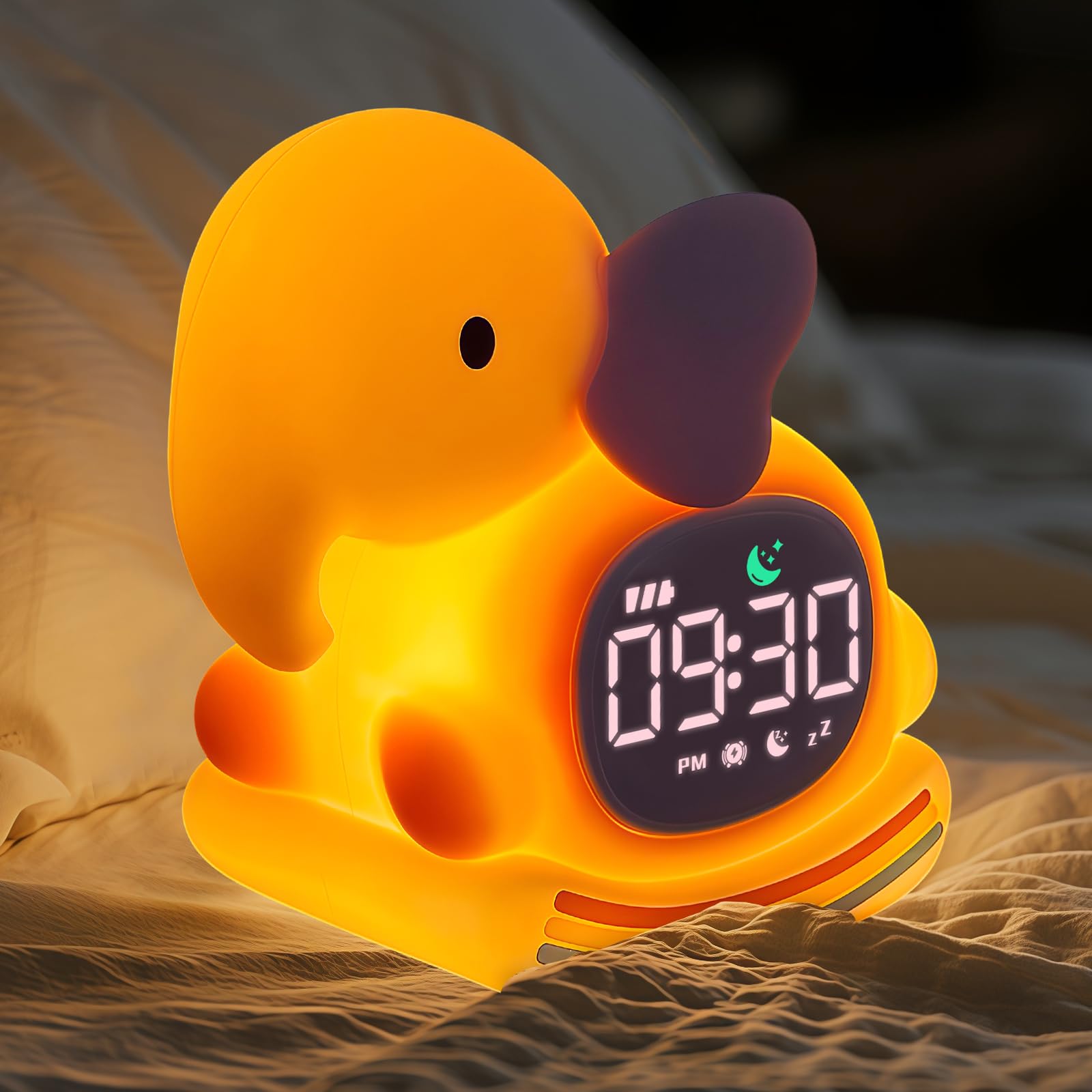 Alarm Clock with Night Light for Kids, Sleep Training Clock with Sound Machine, Rechargeable Silicone OK to Wake ClockCute Animal Tabletop Lamp, Perfect Sleep Companion for Boys Girls, Pink Elephant