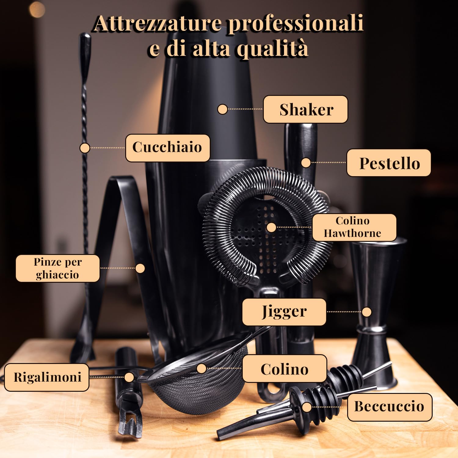 Set da cocktail 12 pezzi eleganti in Space Grey | Set di miscelazione per cocktail di grandi dimensioni | Boston Shaker da 750 ml in acciaio inossidabile | Set da barman | Accessori da bar