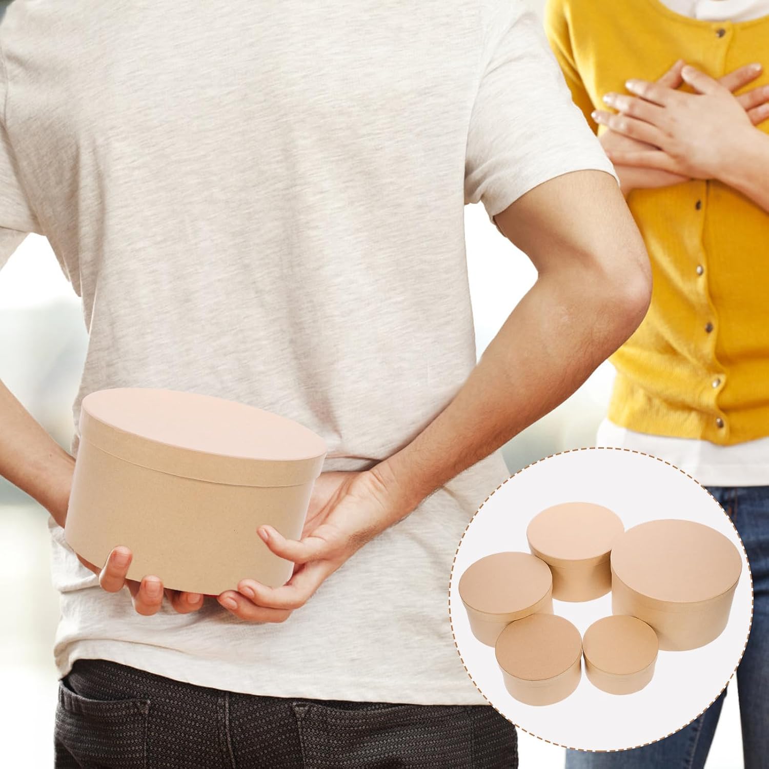 UWPOODYVVN Kraft Paper Storage Boxes 5pcs Set, DIY Painting Wrapping Boxes for Candy, Jewelry, Cosmetic Storage, Holiday Party and Wedding Favor PackagingNO.2020