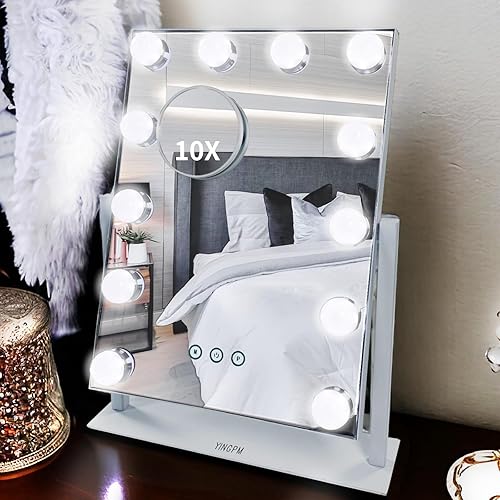 Miniatura 1 de YINGPM Espejo de tocador iluminado Hollywood de 17 pulgadas de largo x 11 pulgadas de ancho, iluminación de alta pureza, control táctil inteligente,