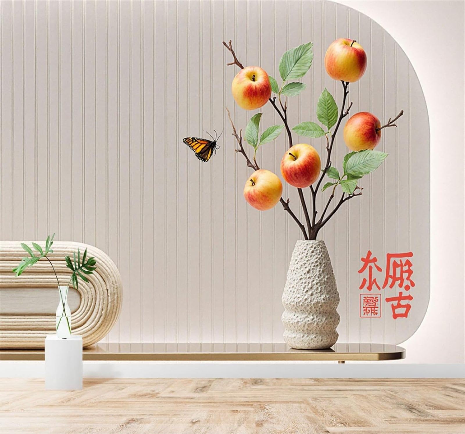 Xlming 300Cm×210Cm(B×H) Minimalist Butterfly Vase Twigs Nature Art 3D Wallpaper Silky Texture Home Study Office Grey Dining Room Sofa Bedroom Living Room Tv Backdrop-300Cm×210Cm
