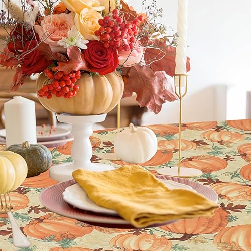 Miniatura 7 de Covers For The Home Funda ajustable de vinilo con bordes elásticos de lujo, con parte trasera de franela, patrón de calabaza, redondo pequeño, se