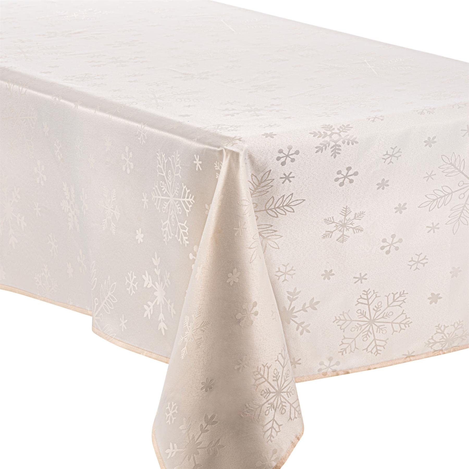 Celebright Christmas Tablecloth - Rectangular 52 x 70 inches (132 x 178 cm) - Ideal for 4-6 Dinner Place Settings - Blizzard Snowflake Embossed Design - Cream