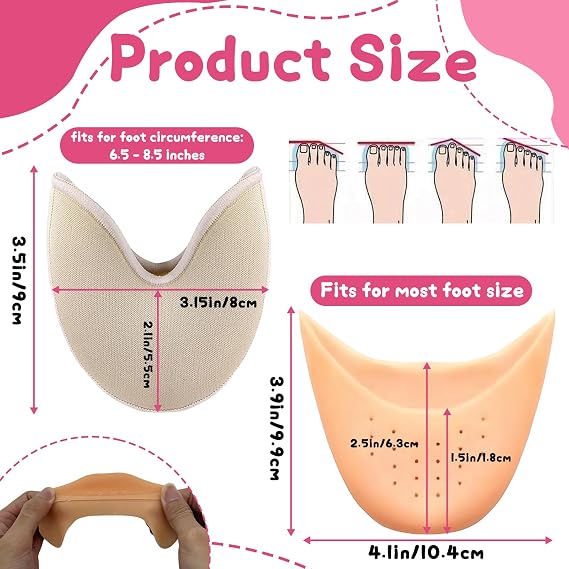 4-Pair Toe Pads for Pointe Shoes, Cotton & Silicone Set | 2 Cotton Pads + 2 Silicone Pads. Reduces Friction & Pressure on Toes. Air Vents Keep Feet Dry. Fits Ballet, Heels & Boots