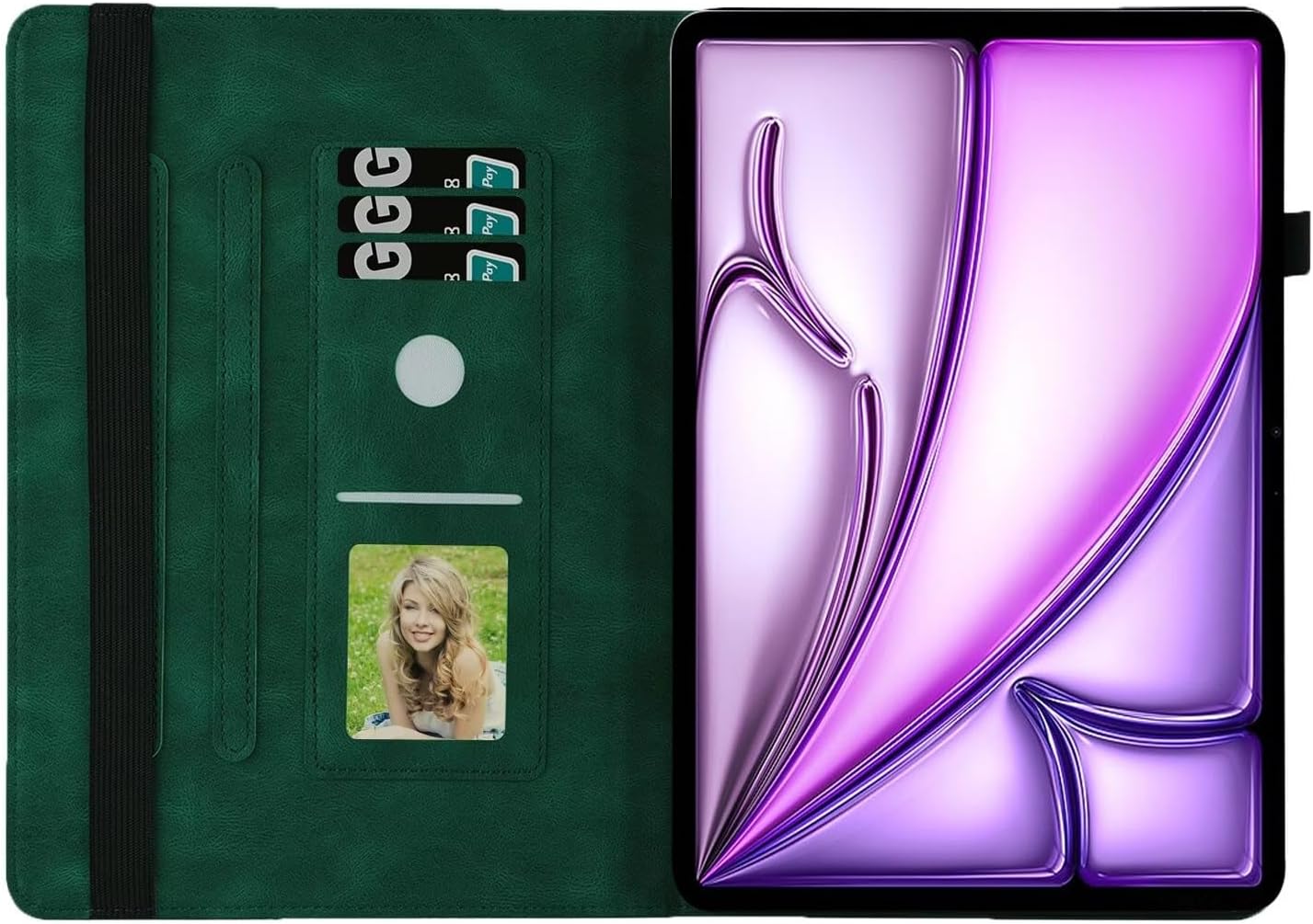 Tablet PC Bags Cases Sleeves PU Leather Case Flip Wallet Protective Cover Butterfly Embossed Protective Cover Card Slot Tablet PC Cover Suitable Compatible with iPad Air 11 (2024)(Green)