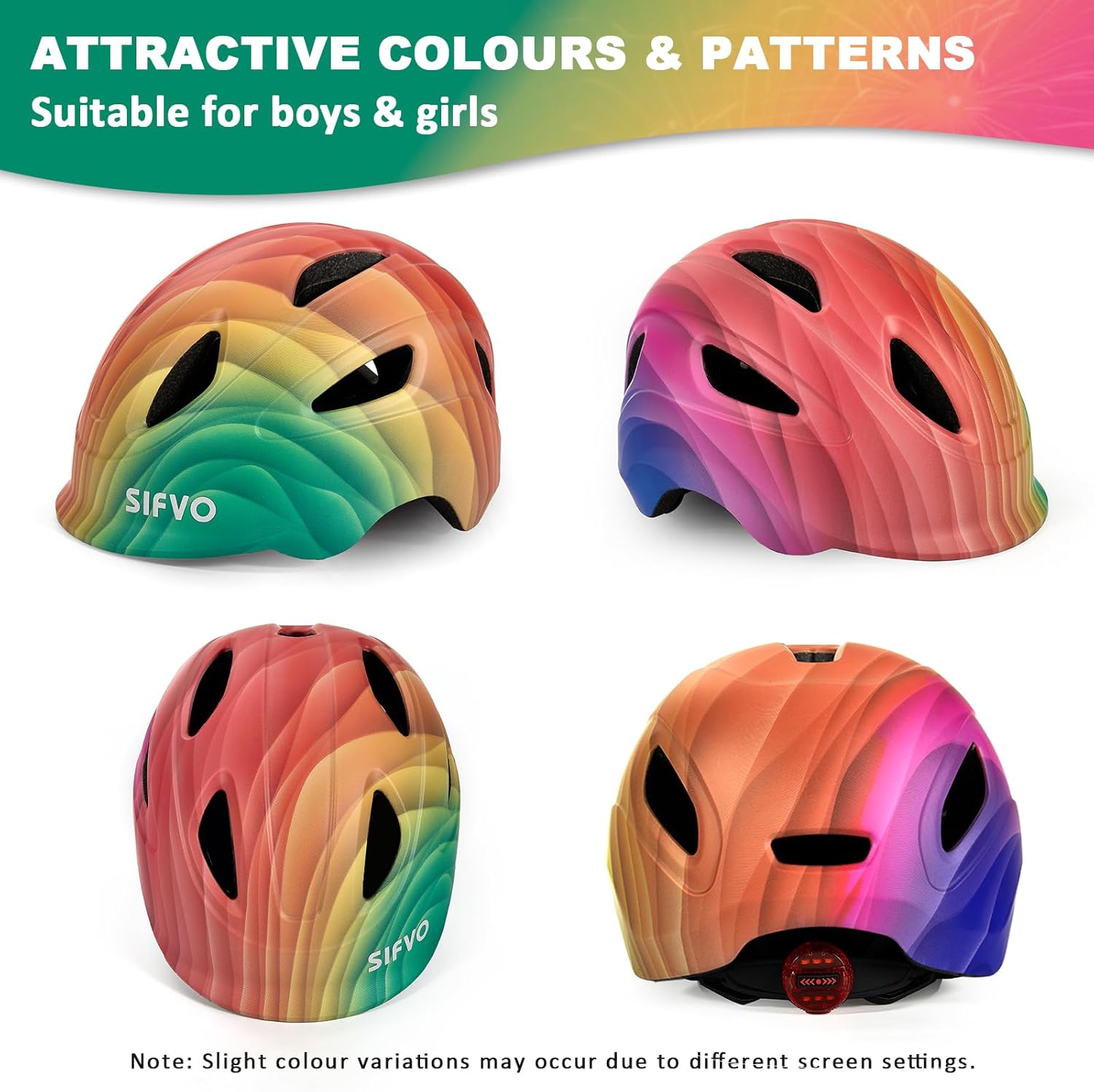 Kids Bike Helmet with LED Light, SIFVO Youth Toddler Boys Girls Helmets,2 Size Adjustable for Ages 3-5-10,Multi-Sport for Bicycle, Scooter, Skateboard,46-55cm