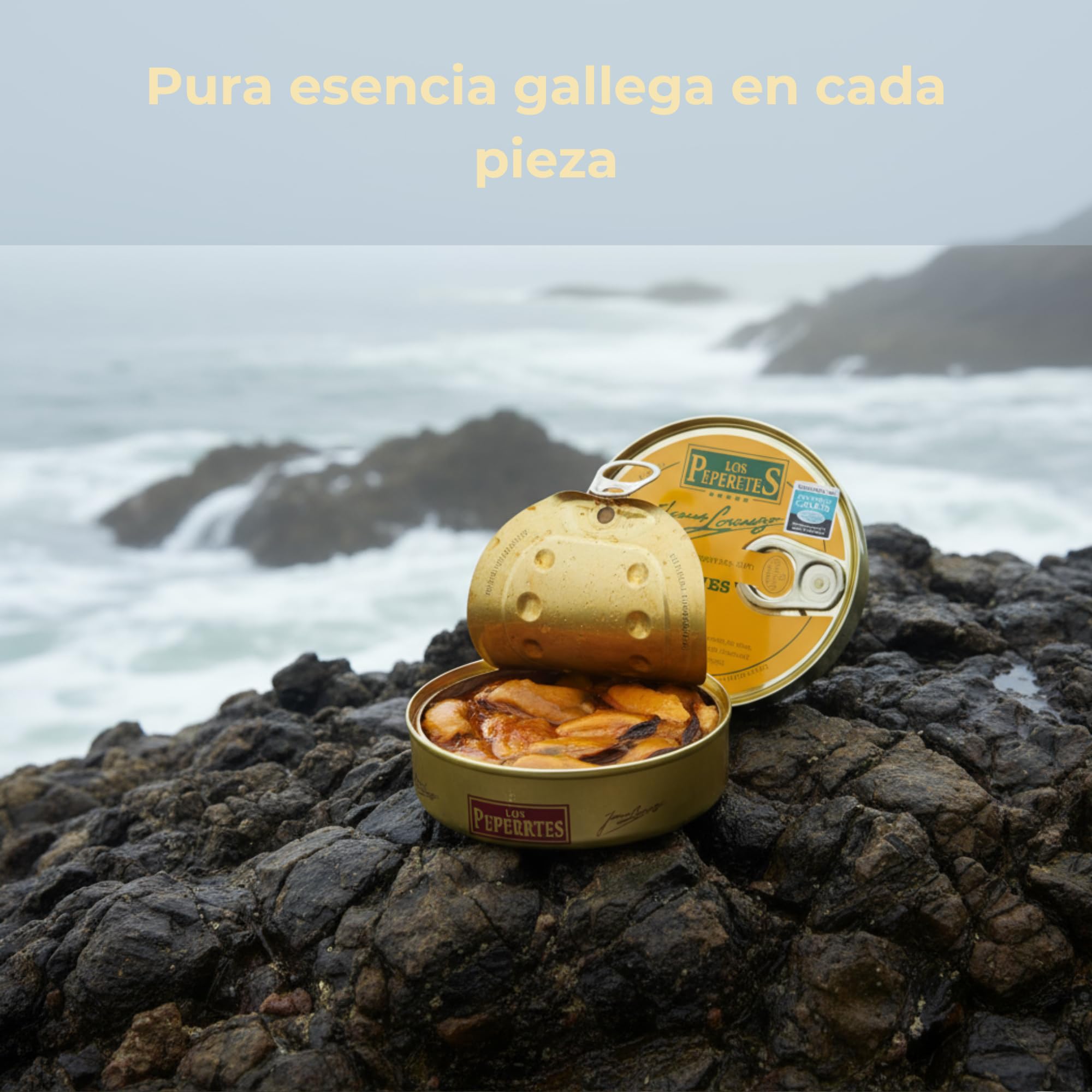LOS PEPERETES Mejillones Miesmuscheln in Galicischer Sauce 120 g | Galicische Gourmet-Meeresfrüchte-Dose | Handwerkliche Herstellung | Premium-Konserve | Traditioneller Geschmack aus Galicien