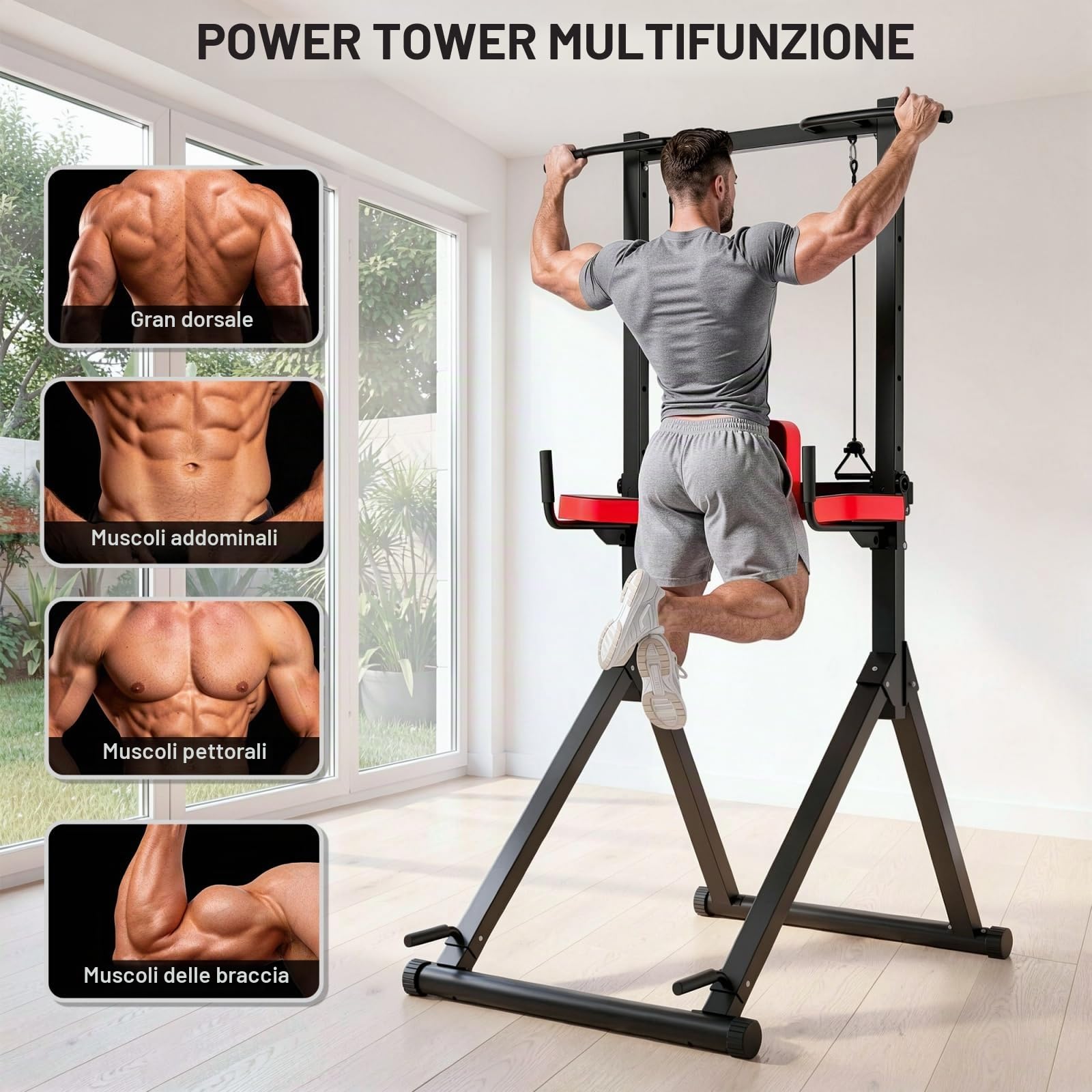 All-in-One Power Tower Dip Station Pull Up Bar Freestanding Multi Function Power Station Home Strength Training Tool Height Adjustable Full Body