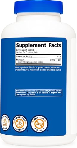 Miniatura 5 de Nutricost Óxido de magnesio 375 mg, 240 cápsulas - 210 mg de magnesio, sin OMG, sin gluten