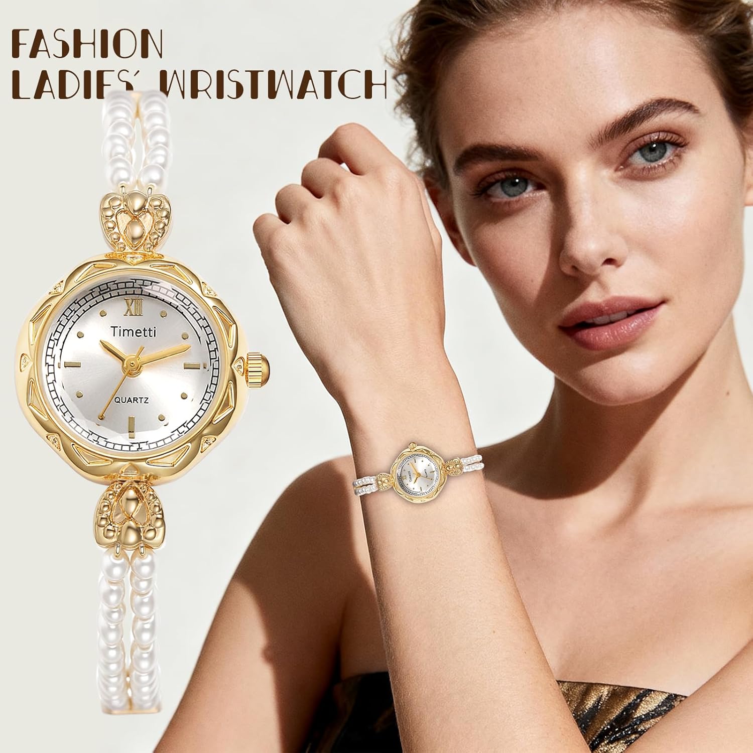 Avaner Women's Bracelet Wrist Watches: Ladies Gold Silver Vintage Retro Bezel Elegant Pearl Strap Analog Quartz Watch - Image 5