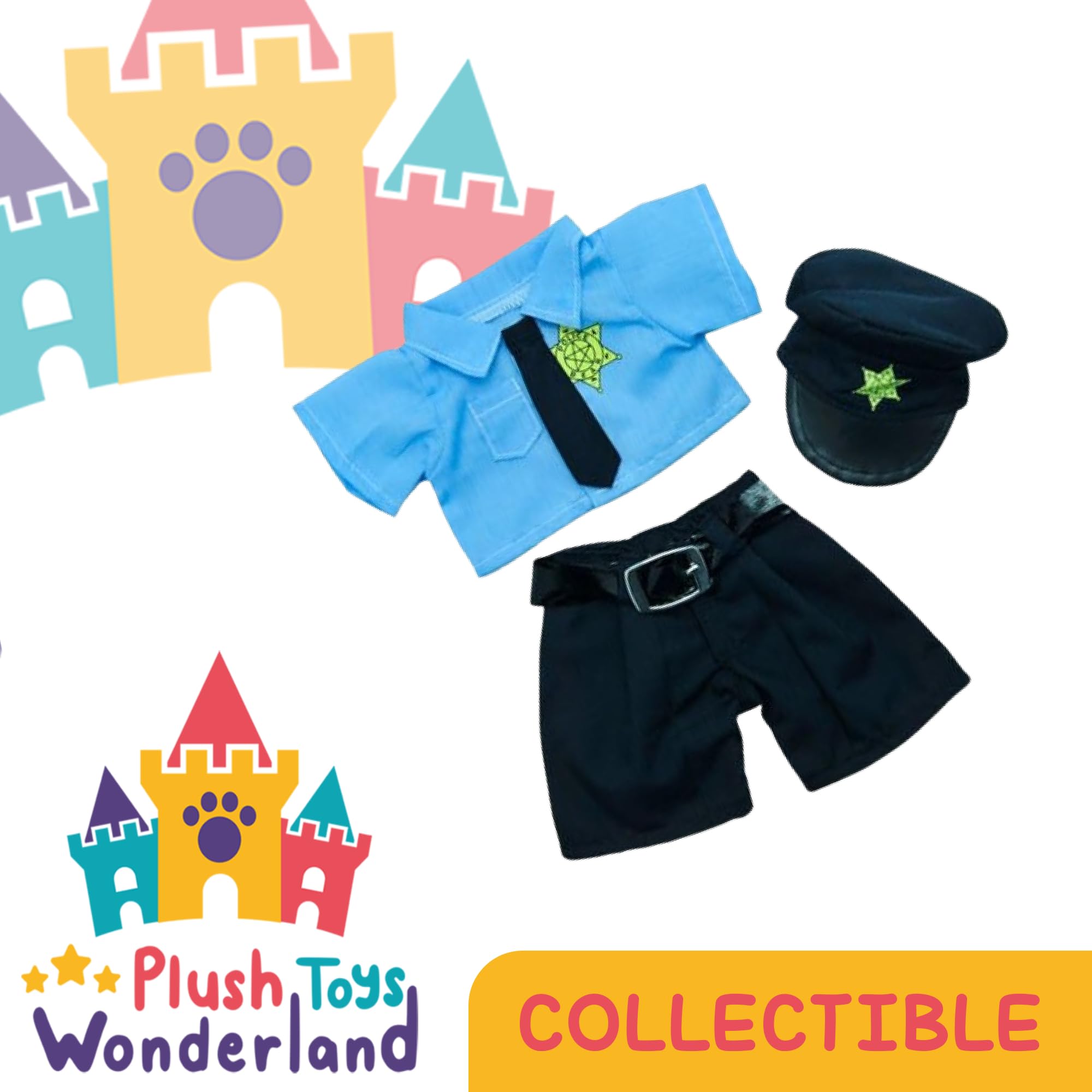 Plush Toy Police Officer Costume - Fits 6"-10" Stuffed Animals, Teddy Bear Outfit Gift for Kids - Image 3