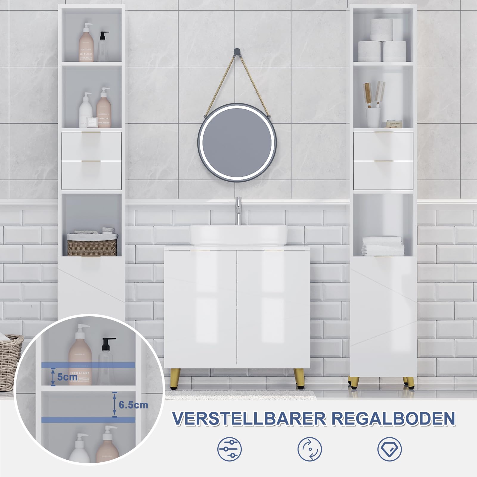 Witte Hoge Hoogglans Badkamerkasten kopen? ✔️ Tot 36% korting