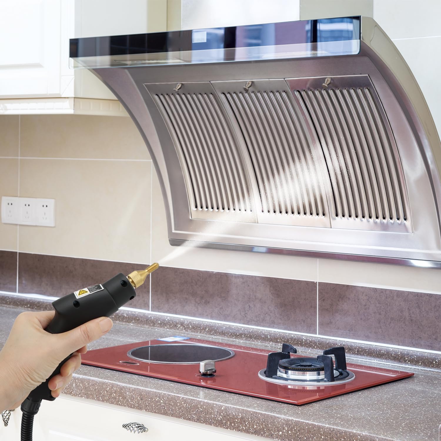 QWORK® Limpiador a vapor 2500w, limpiador de vapor de mano con cabezales de cepillo, para cocina, baño y garaje