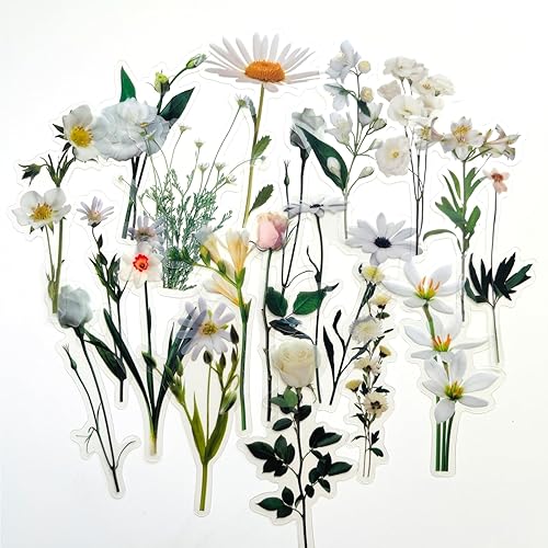 Juego de 40 calcomanías de flores transparentes, impermeables, reutilizables, sin residuos, para planificador de diario, maleta, portátil, álbum de