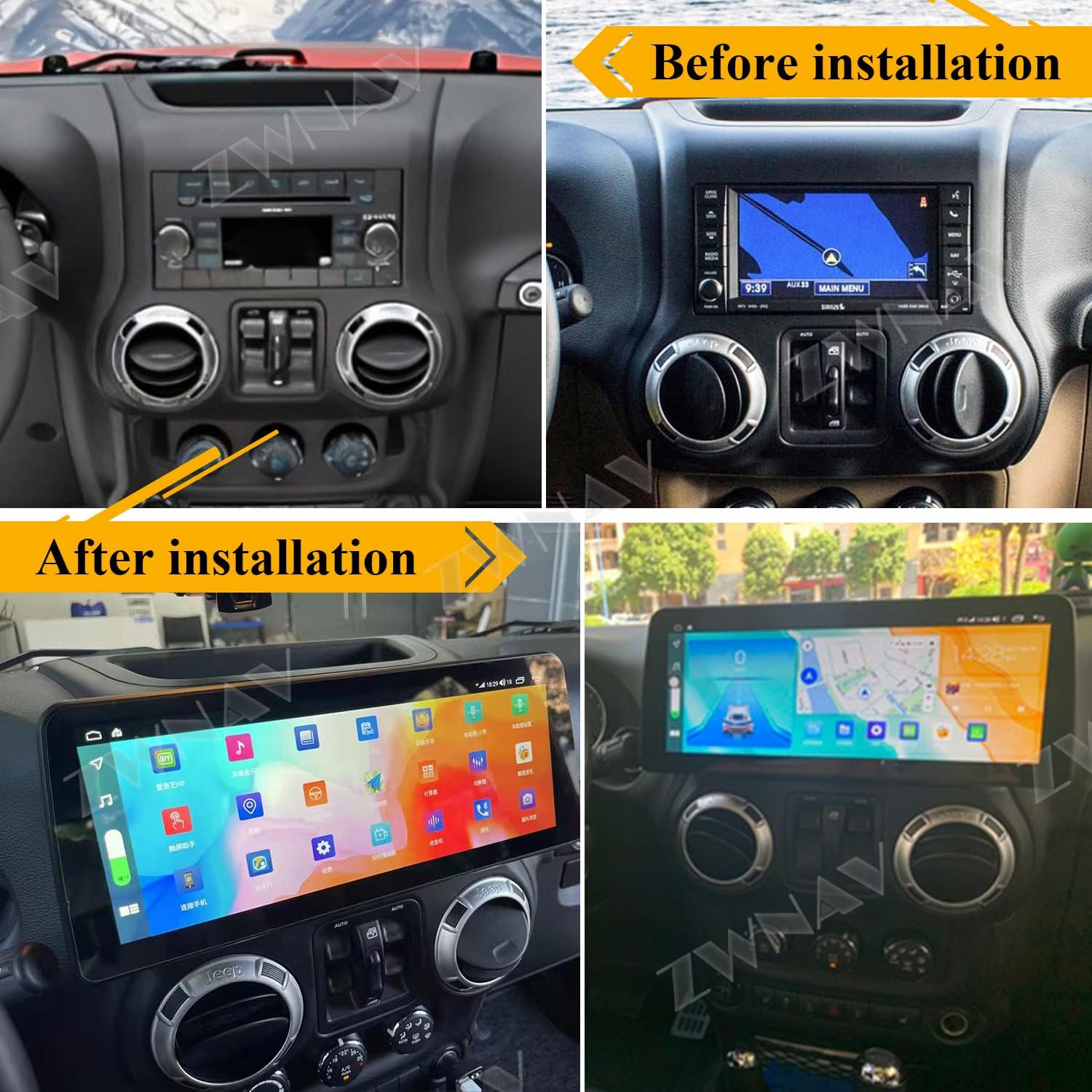 zwnav 12 3 inch touch screen 1920x720 resolution android car radio for jeep wrangler jk 2011 2017 stereo multimedia player gps navigation head unit oc